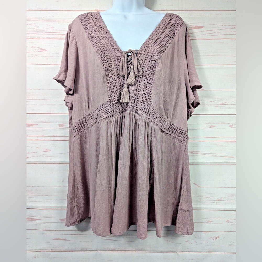 Torrid Plus Size 6 Elderberry Crinkle Gauze Flutter Sleeve Babydoll Top